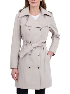 Calvin Klein Women's Hooded Trench Coat Water Resistant Ivory M New